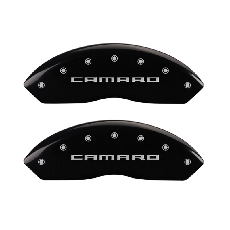 MGP 4 Caliper Covers Engraved Front & Rear Gen 5/Camaro Black finish silver ch 14240SCA5BK
