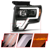 ANZO 2009-2013 Ford F-150 Projector Light Bar G4 Switchback H.L.Black Amber 111469