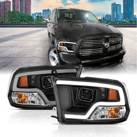ANZO 09-18 Dodge Ram 1500 Plank Style Projector Headlights Black w/ Halo 111404