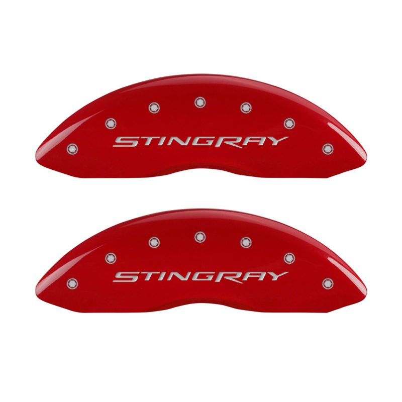 MGP 4 Caliper Covers Engraved Front & Rear Stingray Red finish silver ch 13009SSTYRD