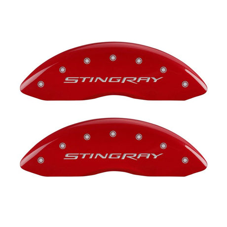 MGP 4 Caliper Covers Engraved Front & Rear Stingray Red finish silver ch 13009SSTYRD