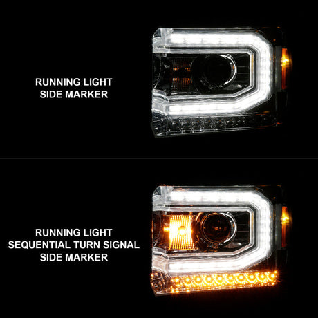 ANZO 2014-2015 Gmc Sierra 1500 Projector Headlights w/ Light Bar Chrome Housing (Halogen Type) 111514