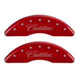 MGP 4 Caliper Covers Engraved Front & Rear Cursive/Cadillac Red Finish Silver Char 2016 Cadillac CT6 35026SCADRD
