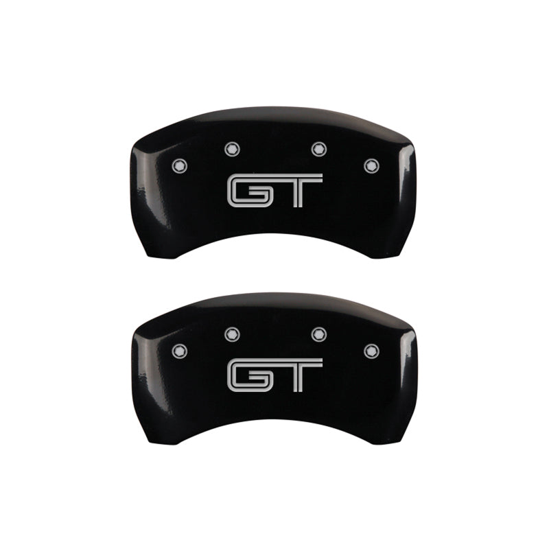 MGP 4 Caliper Covers Engraved Front Mustang Engraved Rear S197/GT Black finish silver ch 10197SMG2BK