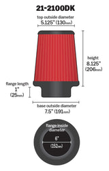 AEM 6 inch DRY Flow Short Neck 9 inch Element Filter Replacement 21-2100DK