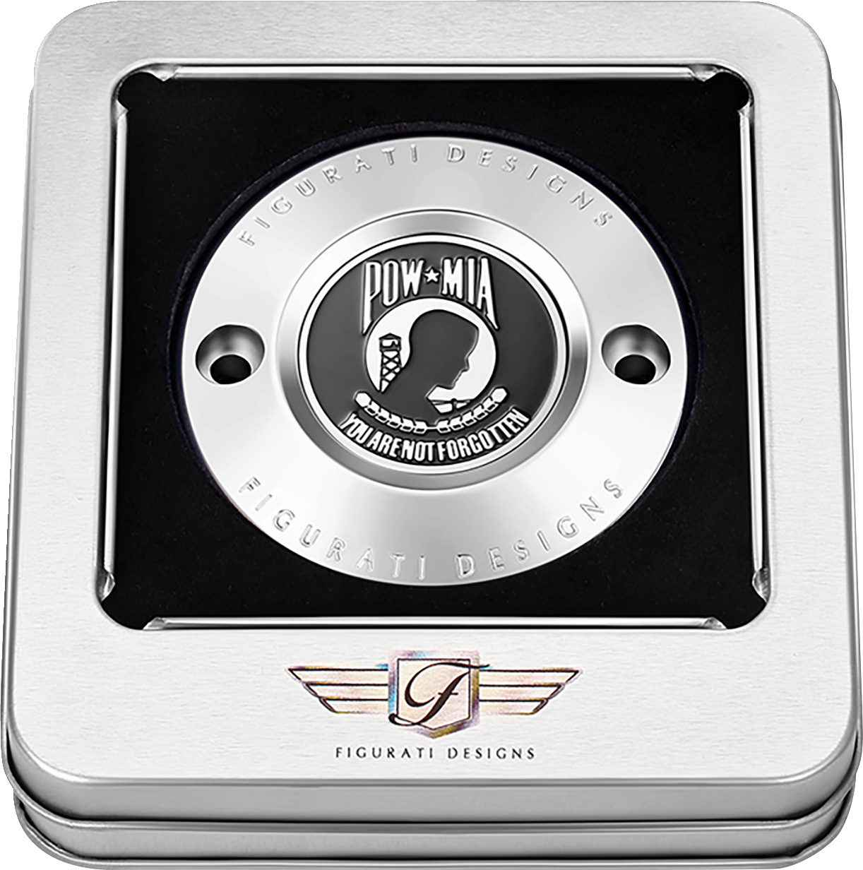 FIGURATI DESIGNS Timing Cover - 2 Hole - POW MIA - Stainless Steel FD50-TC-2H-SS