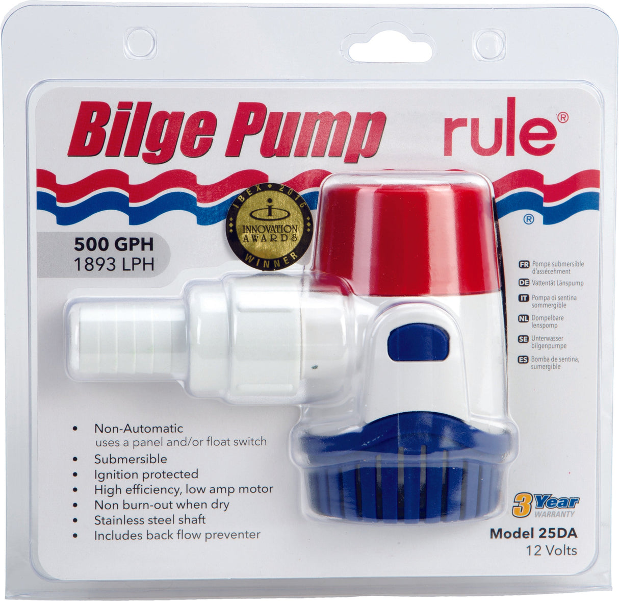 RULE Non-Automatic Bilge Pump 500 G Ph 25DA