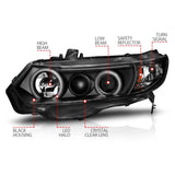 ANZO 2006-2011 Honda Civic Projector Headlights w/ Halo Black (CCFL) 121062