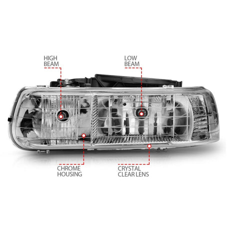 ANZO 1999-2002 Chevrolet Silverado 1500 Crystal Headlights Chrome 111011