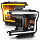 ANZO 2018-2020 Ford F-150 Projector Headlight w/ Plank Style Switchback Black Housing 111509
