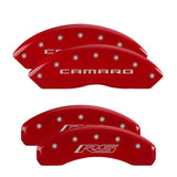 MGP 4 Caliper Covers Engraved Front Gen 5/Camaro Engraved Rear Gen 5/RS Red finish silver ch 14240SCR5RD