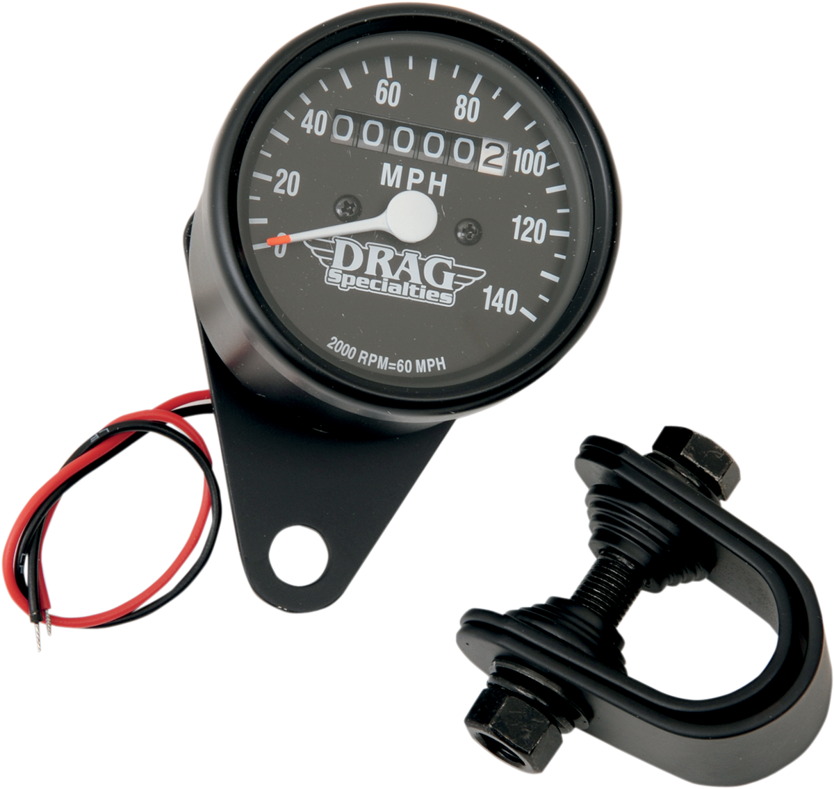 DRAG SPECIALTIES Mini velocímetro/indicadores mecánicos LED de 2,4" MPH - Carcasa negra - Cara negra - 2:1 21-6805BDS1
