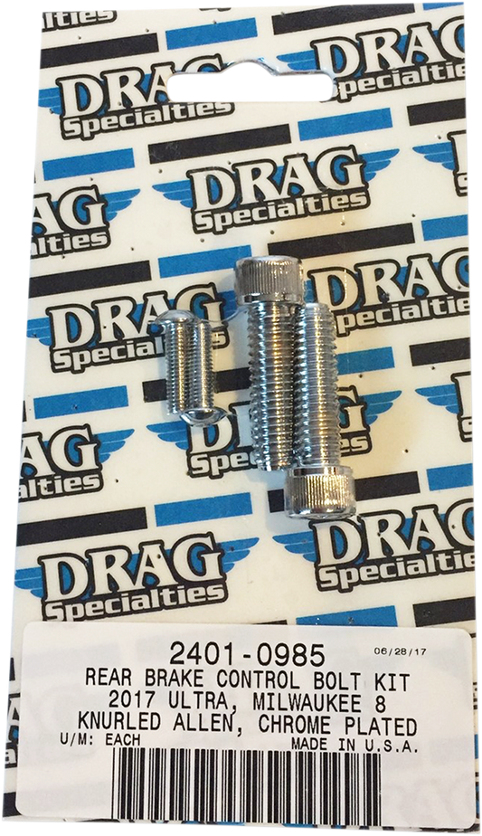 DRAG SPECIALTIES Kit de pernos moleteados de freno trasero - Cromado - M8 MK785 