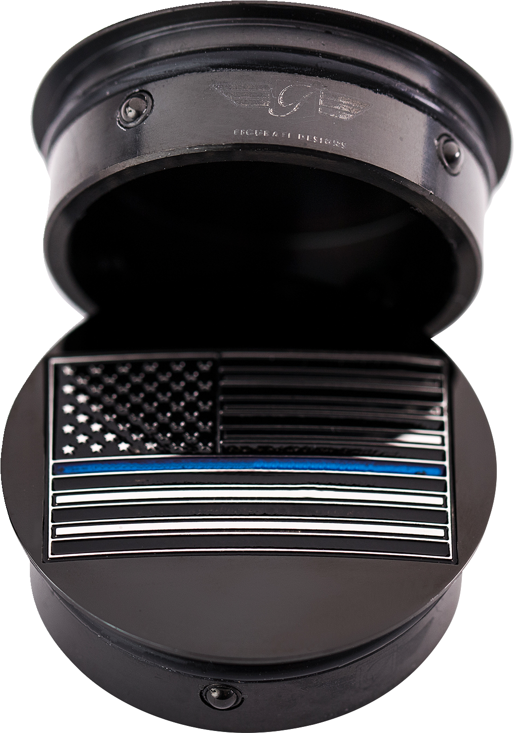 FIGURATI DESIGNS Swing Arm Covers - Blue Line American Flag - Custom - Black - Reversed FD71-AFBL-BLK