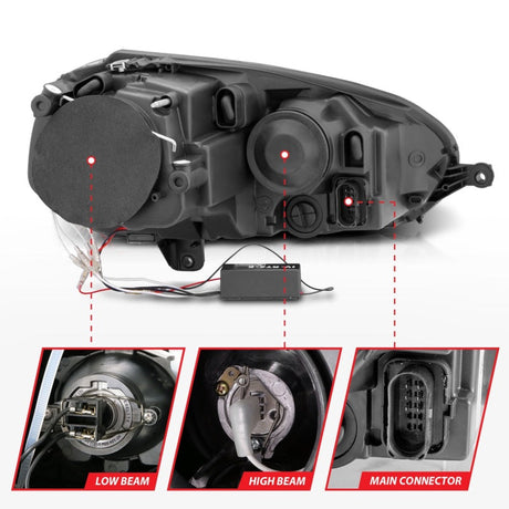 ANZO 2006-2009 Volkswagen Rabbit Projector Headlights w/ Halo Black (CCFL) 121345