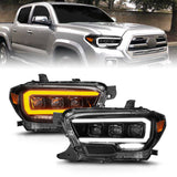 ANZO 16-22 Toyota Tacoma SR/SR5 ONLY Full LED Proj Headlights w/Light Bar Seq. Blk w/Initiation Lgt 111562
