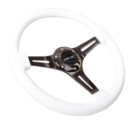 NRG Classic Wood Grain Steering Wheel (350mm) White Paint Grip w/Black 3-Spoke Center ST-015BK-WT