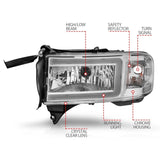 ANZO 94-02 Dodge RAM Crystal Headlight - w/ Light Bar Chrome Housing 111555