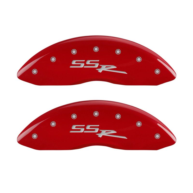 MGP 4 Caliper Covers Engraved Front & Rear SSR Red finish silver ch 14031SSSRRD