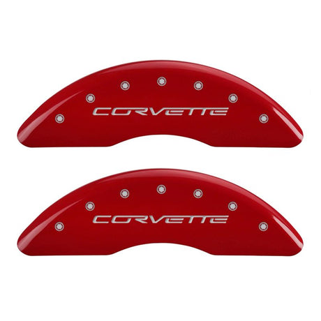 MGP 4 Caliper Covers Engraved Front & Rear C6/Corvette Red finish silver ch 13083SCV6RD