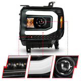 ANZO 2014-2015 GMC Sierra 1500 Projector Headlights w/ Light Bar Black Housing (Halogen Type) 111513