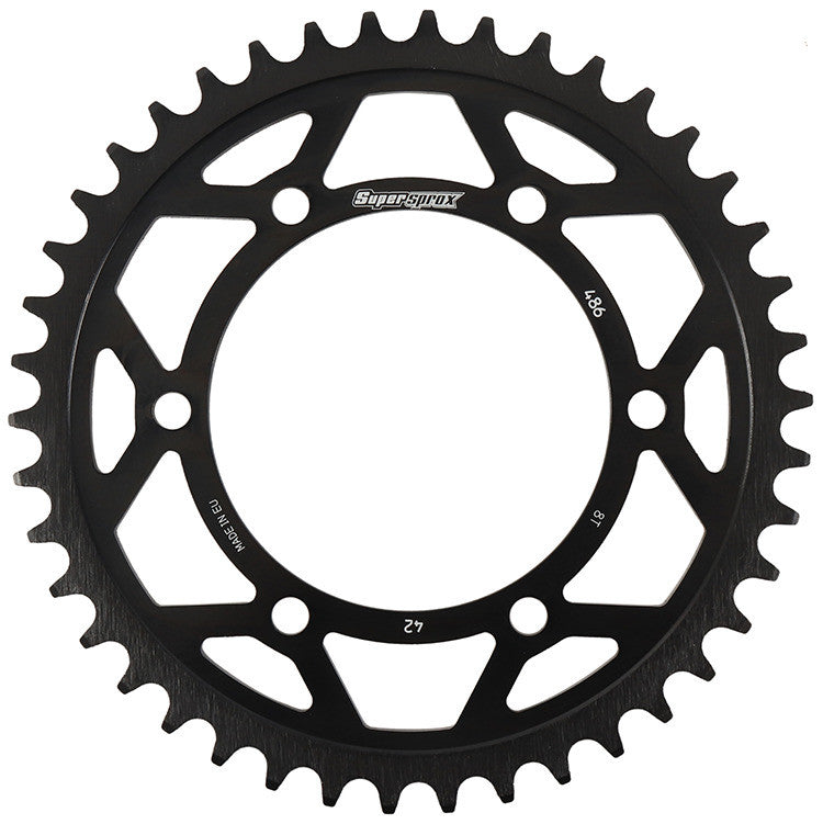 SUPERSPROX Rear Edge Sprocket Steel 42t-520 Blk Hon/Kaw/Suz/Yam RFA-486-42-BLK