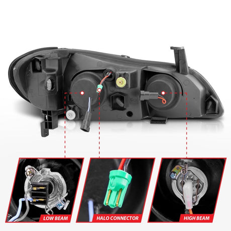 ANZO 2000-2004 Infiniti I30 Projector Headlights w/ Halo Black 121077