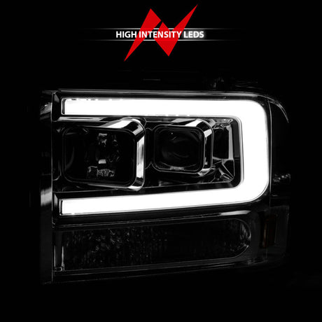 ANZO 99-04 Ford F250/F350/F450/Excursion (excl 99) Projector Headlights - w/Light Bar Chrome Housing 111552