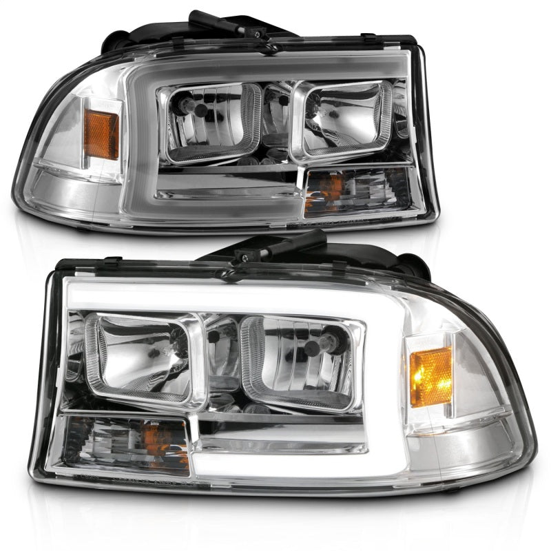 ANZO 97-04 Dodge Dakota/Durango Crystal headlight Set w/ Light Bar Chrome Housing 111592