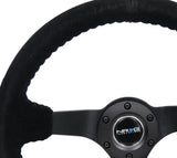 NRG Reinforced Steering Wheel (350mm / 3in. Deep) Blk Suede/Blk Bball Stitch w/5mm Matte Black Spoke RST-036MB-S-BK