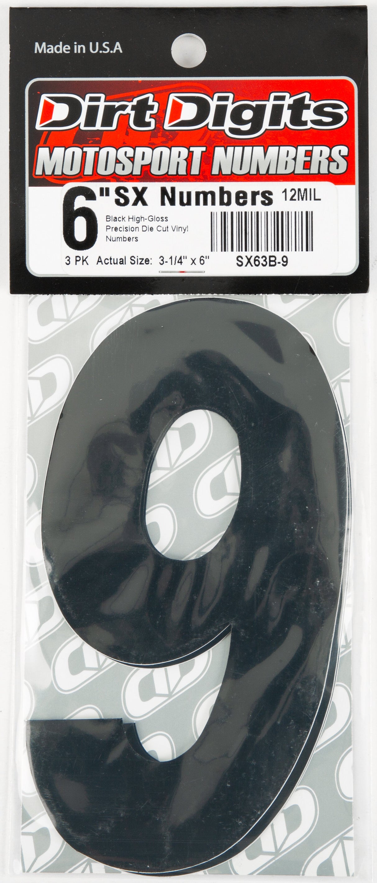 DIRT DIGITS #9 6" Black Super X Digits 3/Pk SX63B-9