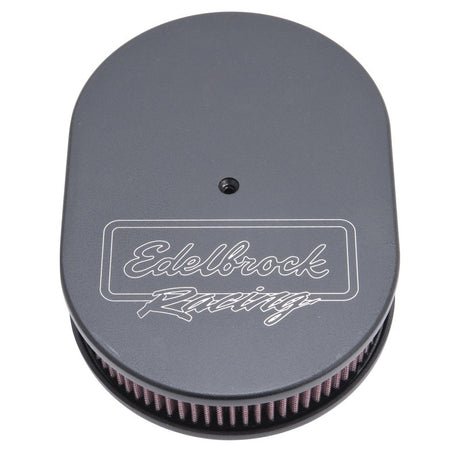 Edelbrock Air Cleaner Victor Series Oval Aluminum Top Cloth Element 11 875In X 8 25In X 3 75In Black 42203
