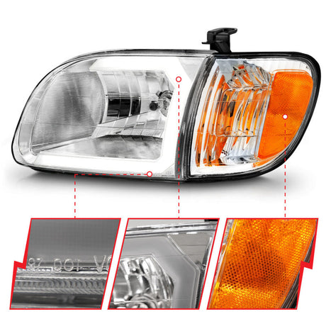 ANZO 00-04 Toyota Tundra (Reg/Acc Cab Only) Crystal Headlights w/Lgt Bar Chrome w/Corner Lights 2pc 111580