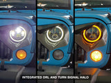 Raxiom 97-18 Jeep Wrangler TJ/JK Axial Halo Headlights w/ DRL Amber Signals- Blk Hsng (Clear Lens) J108037