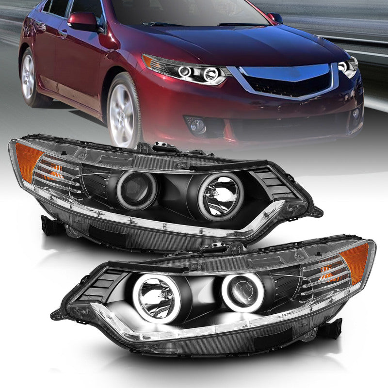 ANZO 2009-2012 Acura Tsx Projector Headlights w/ Halo Black (CCFL) (HID Compatible) 121393