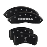 MGP 4 Caliper Covers Engraved Front Mustang Engraved Rear 50 Black finish silver ch 10198SM50BK