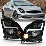 ANZO 2003-2007 Infiniti G35 Projector Headlight Plank Style Black (HID Compatible, No HID Kit ) 121557