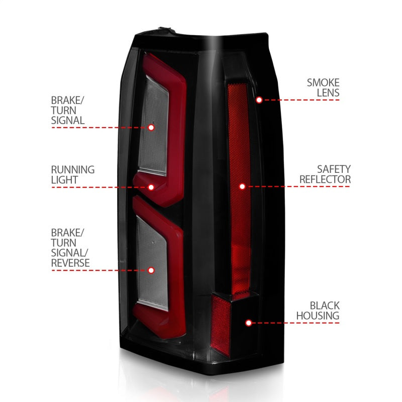 ANZO 2015-2020 Chevrolet Tahoe LED Tail Lights w/ Light Bar Black Housing Somke Lens 311375