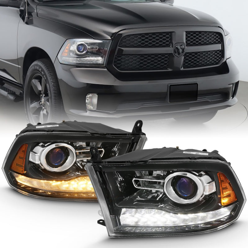 ANZO 2009-2018 Dodge Ram 1500 Projector Plank Style Switchback H.L Halo Black Amber (OE Style) 111439