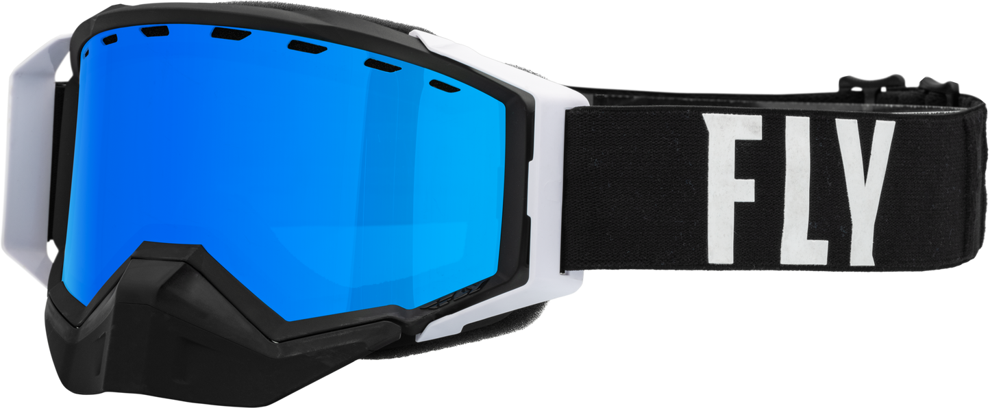 FLY RACING Zone Pro Snow Goggle Blk/White W/ Blue Mir/Plrzd Smoke Lens 37-50337