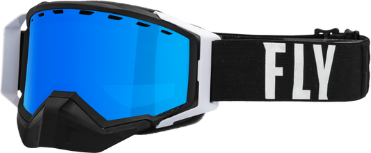 FLY RACING Zone Pro Snow Goggle Blk/White W/ Blue Mir/Plrzd Smoke Lens 37-50337