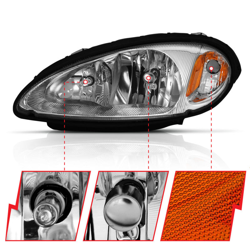ANZO 2001-2005 Chrysler Pt Cruiser Crystal Headlight Chrome Amber (OE) 111472