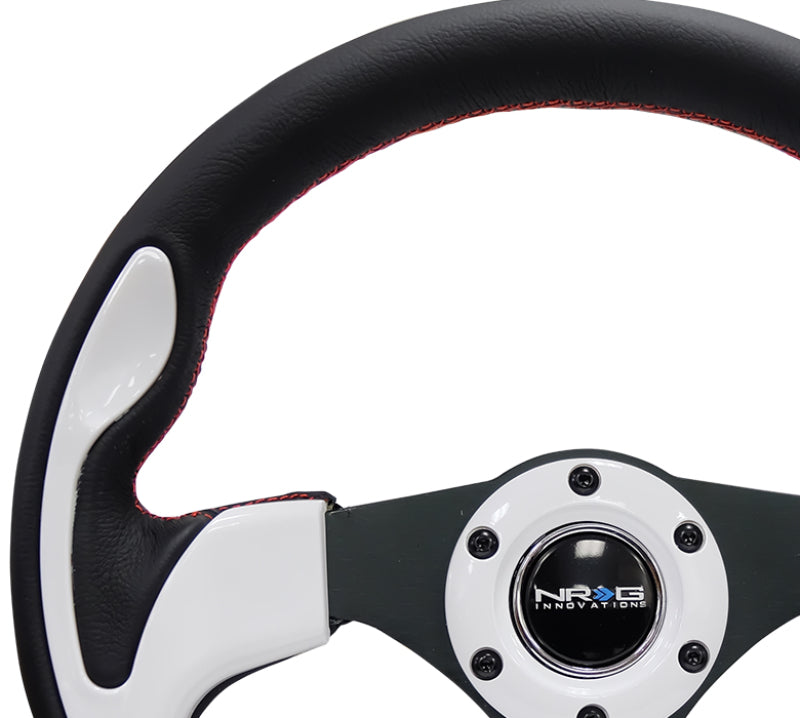 NRG Reinforced Steering Wheel (320mm) Blk w/White Trim & 4mm 3-Spoke RST-001WT