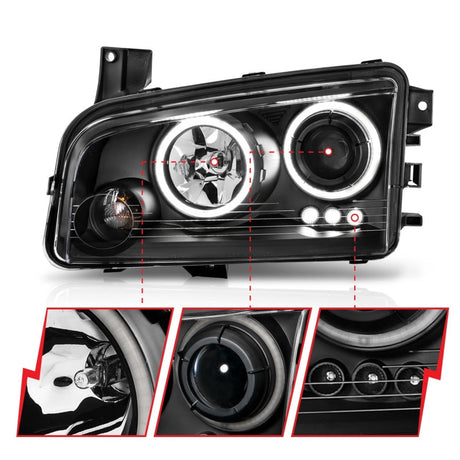 ANZO 2006-2010 Dodge Charger Projector Headlights w/ Halo Chrome (CCFL) 121218