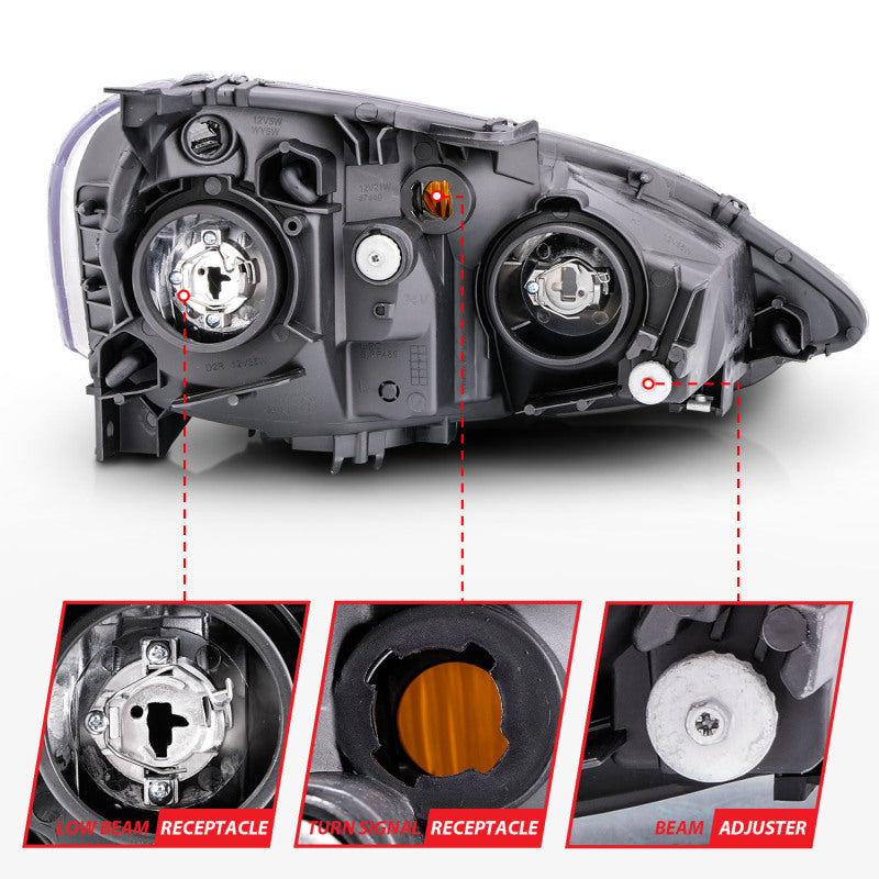 ANZO 2002-2004 Acura Rsx Crystal Headlights Black 121209