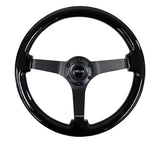 NRG Reinforced Steering Wheel (350mm / 3in. Deep) Black w/Black Chrome Solid 3-Spoke Center RST-036BK-BK