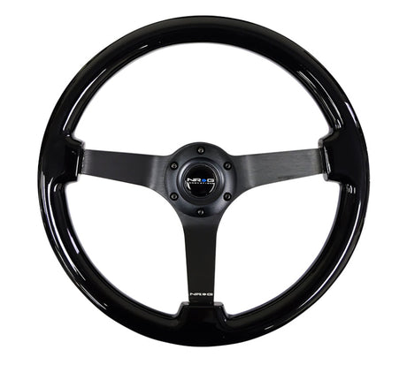 NRG Reinforced Steering Wheel (350mm / 3in. Deep) Black w/Black Chrome Solid 3-Spoke Center RST-036BK-BK