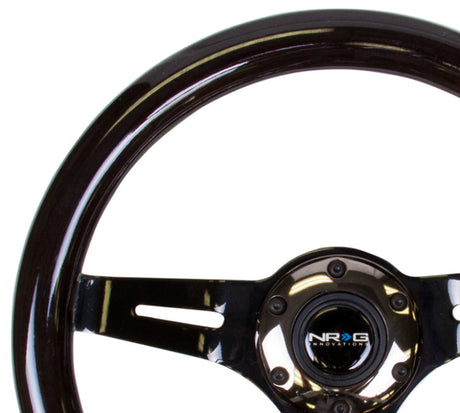 NRG Classic Wood Grain Steering Wheel (310mm) Black w/Black Chrome 3-Spoke Center ST-310BK-BK
