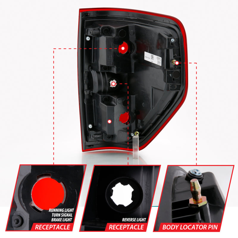 ANZO 2009-2014 Ford F-150 Euro Taillight Red/Clear (W/O Bulb) 311299