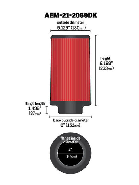 AEM 4 inch x 9 inch Dryflow Element Filter Replacement 21-2059DK